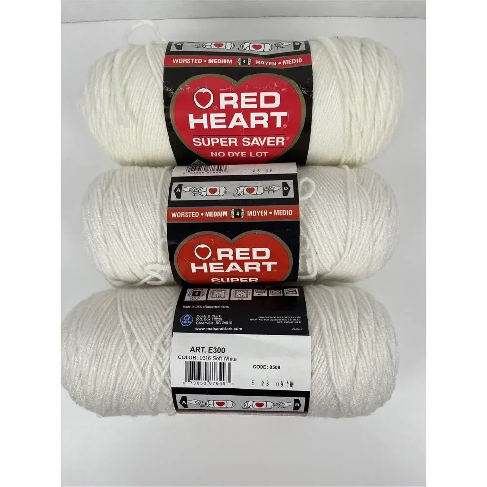 Red Heart Super Saver Yarn Soft White E300-316 Lot Of 3 Various Weights - Picture 2 of 6